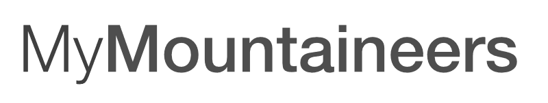 MyMountaineers wordmark logo in gray on a black background.